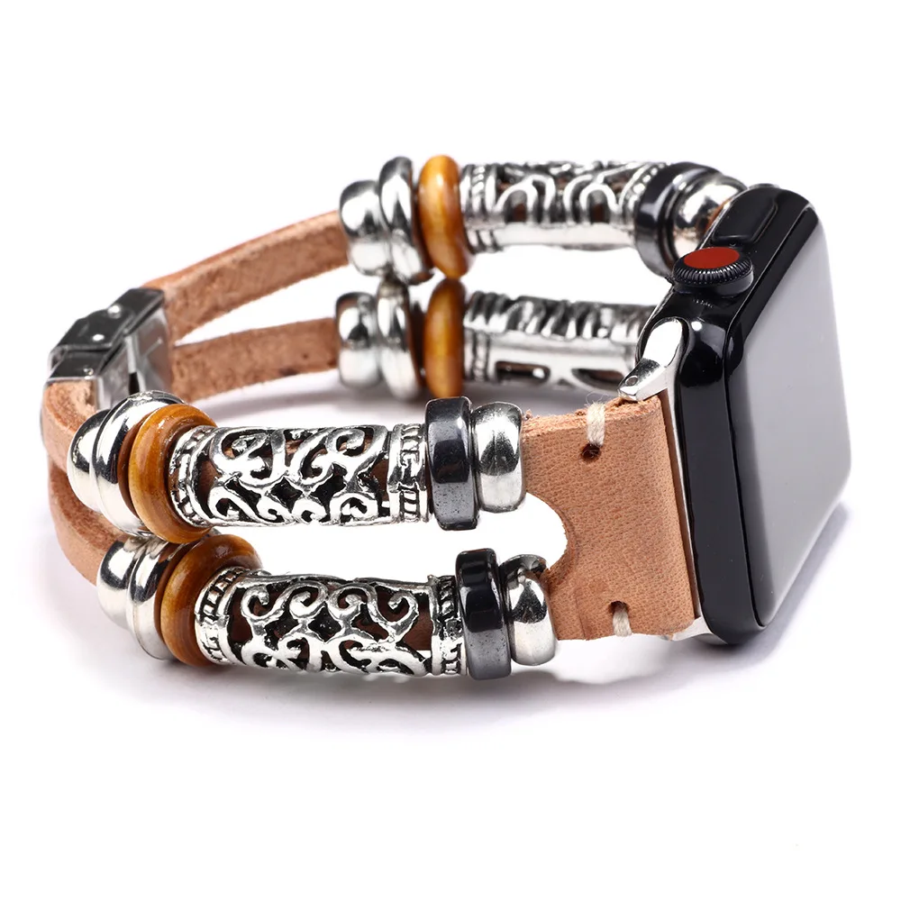 Ремешок кожаный для Apple Watch Band 45 мм 49/44/40/42/38/41 винтажный браслет iwatch Series 6 5 4 3 SE 7 8 ultra