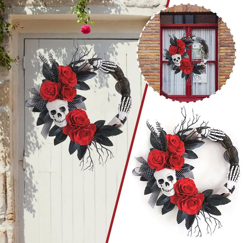 

Halloween Wreath Hanging Skull Ghost Decorations Front Door Halloween Window Party Hanging Props Decoration Wreathes Backgr L8p5
