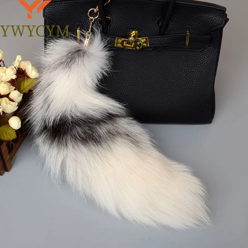 

Hot Sale Fashion Fox Tail Keychain Wolf Tail Fur Tassel Bag Tag Black And Brown Pom Pom Charm Keyring Holder Strap Chain Gifts