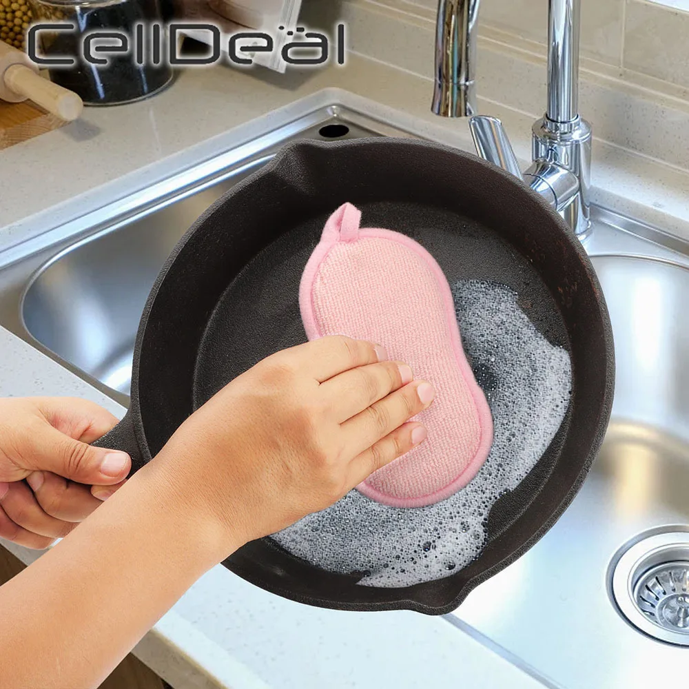 

Household Magic Sponge Anti-microbial Cleaning Kitchen Brush Double Sided Reusable Microfiber Scrub Sponges for Washing Dishes