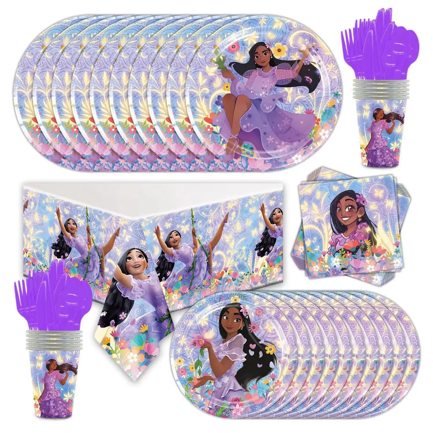 

Disney Encanto Isabella Birthday Party Decor Isabella Balloon Banner Napkin Tablecloth Plates Cups Girl Baby Shower Supplies