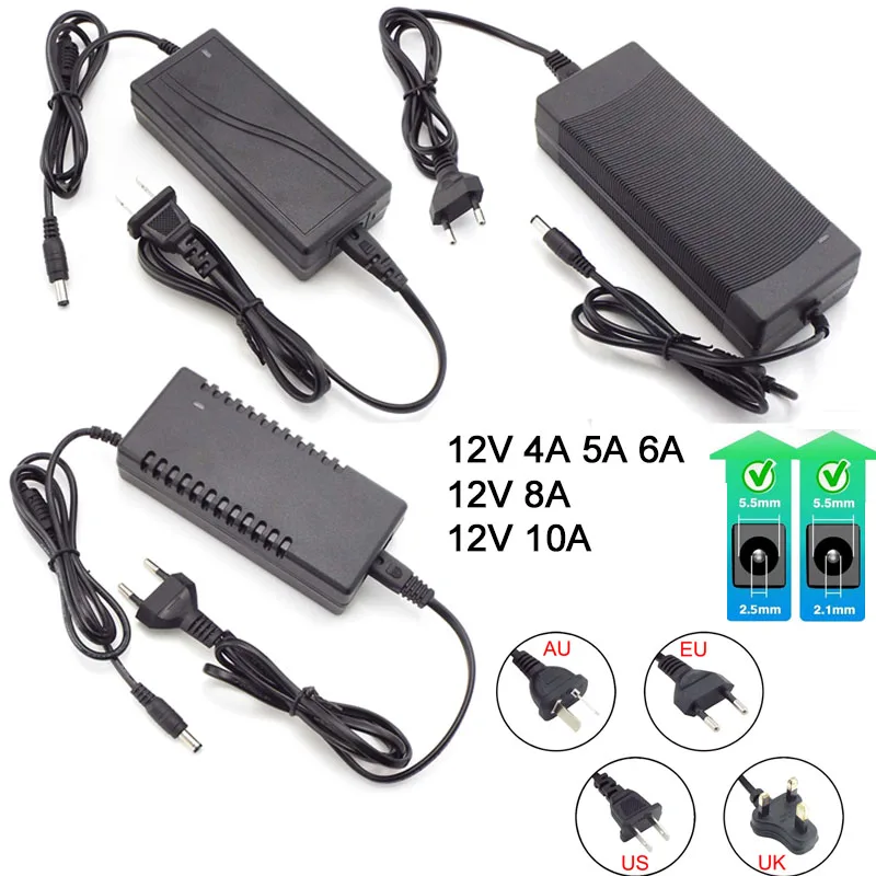 

AC 110V 220V to DC 12V 4A 5A 6A 8A 10A Adapter Power Supply Converter charger switch Power Supplies Led Transformer Charging