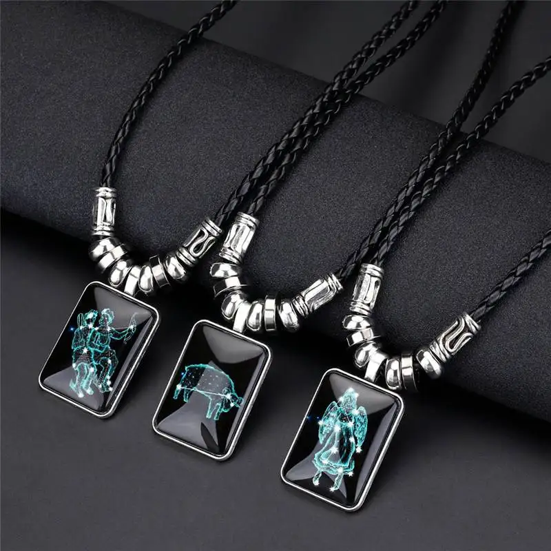 

2022 Charm Pendant Necklace Horoscope Astrology Necklace for Women Men Resin Jewelry Galaxy Constellation Design 12 Zodiac Sign