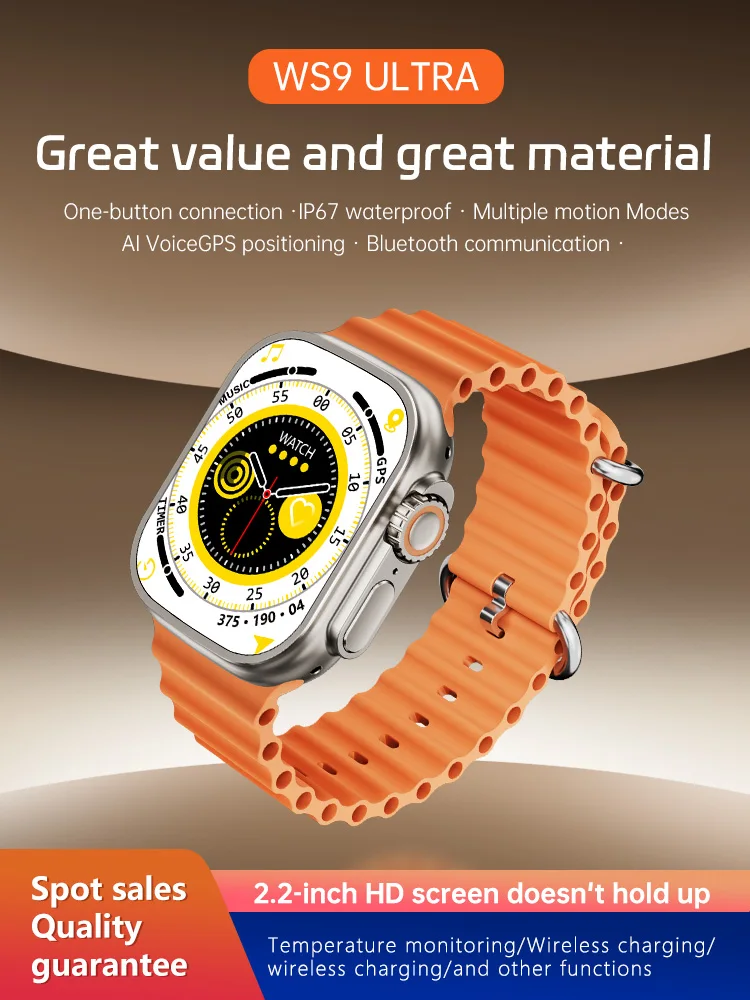 

New Smart Watch WS9 Ultra 49mm 2.2-inch Heart Rate Monitoring NFC Bluetooth Wireless Charger Men's And Women's Smartwatch