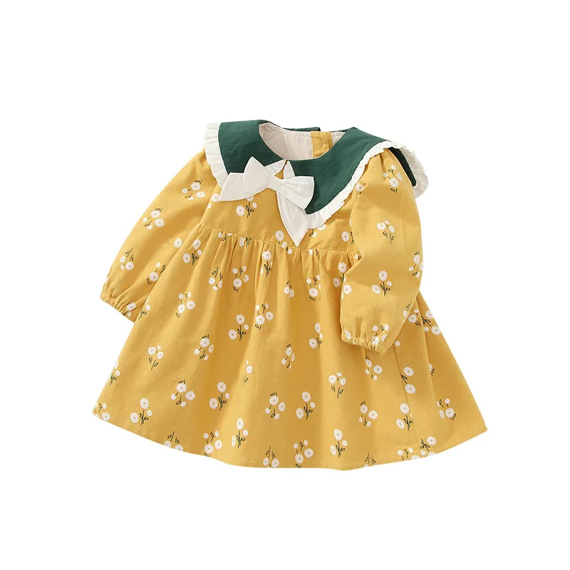 Princess skirt girls autumn new yellow daisy children's skirt pastoral style autumn long-sleeved baby skirt