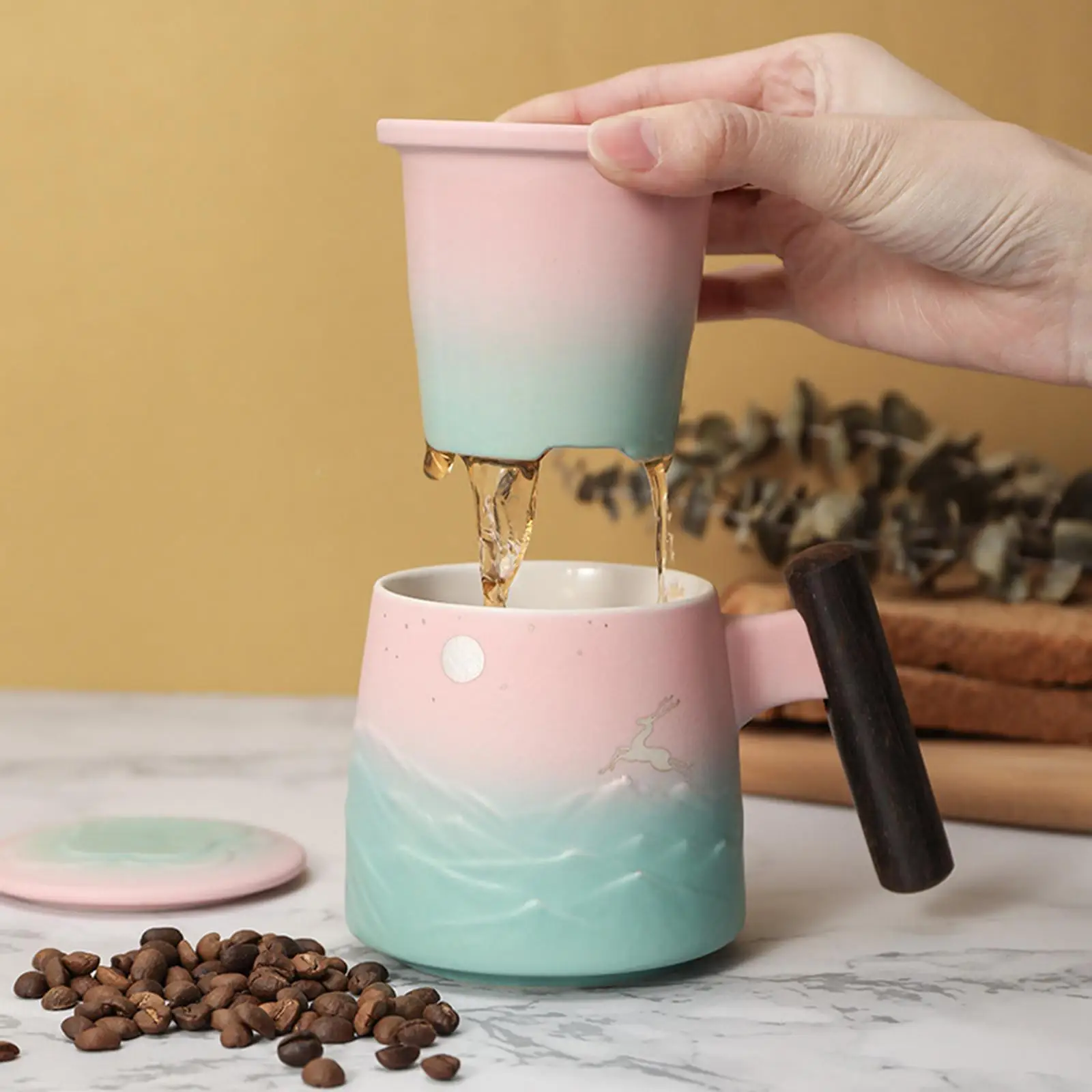 Ceramic Coffee Tea Infuser Mug with Infuser And Lid for Daily Thanksgiving