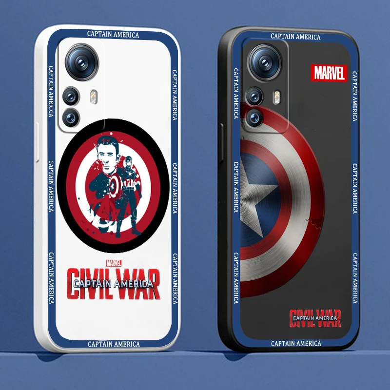 

Phone Case For Xiaomi Mi 13 12S 12 12X 12T 11i 11T 11 10 10S 10T Pro Lite Ultra 5G Marvel Captain America Logo Liquid Rope
