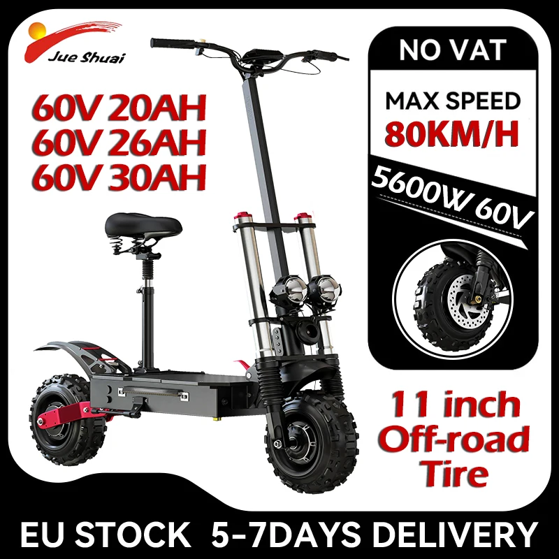

EU STOCK 60V 5600W Electric Scooters Adults 80km/h Speed Longboard Oil Suspension Dual Brake Freestyle kick scooter 11inch Tyre