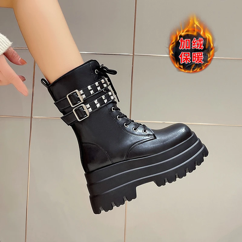 

Женские сапоги из натуральной кожи, сапоги на высоком каблуке и платформе, подходят для осени и зимы 2023