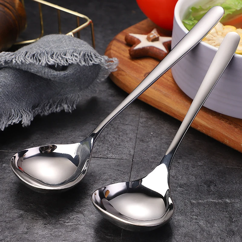 

Stainless Steel Soup Spoon Silver Long Handle Big Head Tablespoons Hot Pot Soup Noodles Scoop Cooking Utensils Kitchen Tableware
