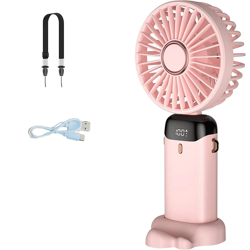 

Handheld Fan, Mini Portable Personal Fan USB Rechargeable, Small Pocket Fan With Strap And Base 5 Speeds