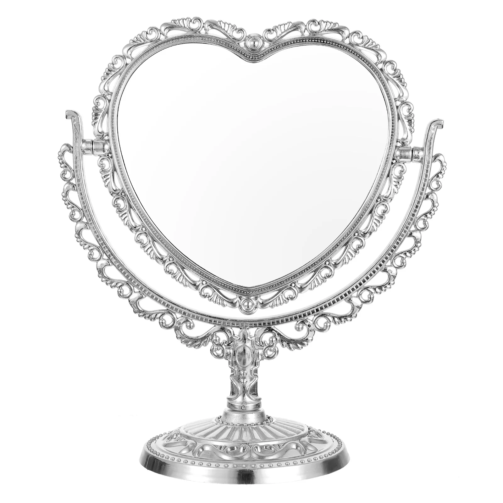 Heart Shape Makeup Mirror Silver Heart Mirror Double Sided Heart Mirror for Bathroom Bedroom Mirror Valentines Day Gift