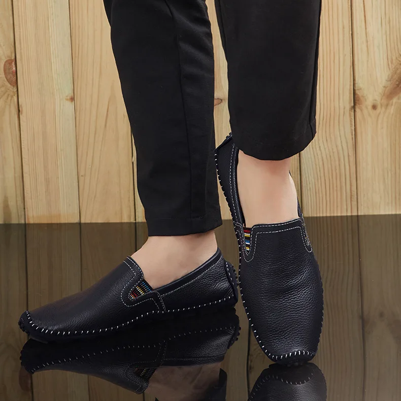 

Genuine Leather Mens Loafers Sneakers men Rubber Shoes Driving moccasin men soft Zapatos de hombre Moccasin homme Plus size 4748