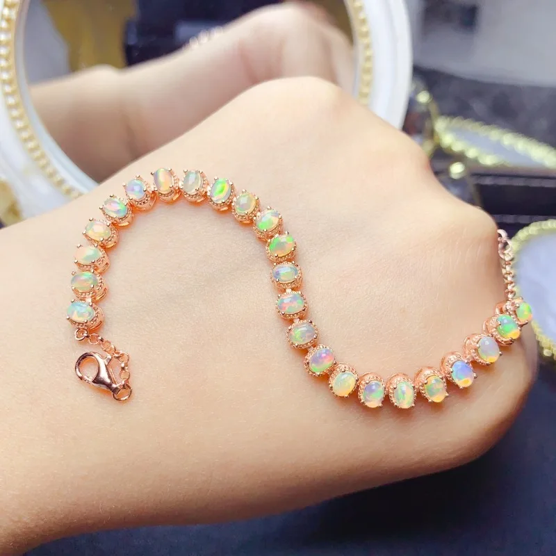 Браслет из натурального опала 3*4 мм стерлинговое серебро S925 для женщин