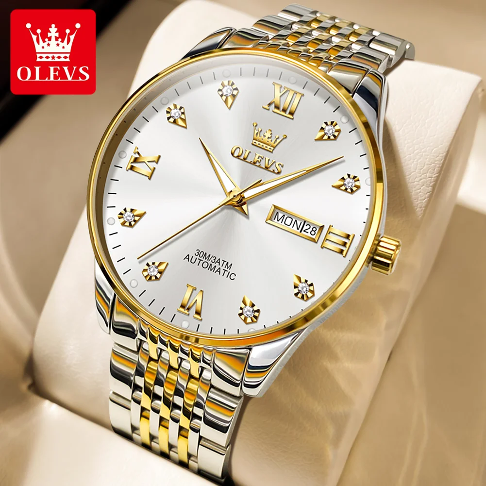 OLEVS Watch for Men Automatic Mechanical Man Watches Stainless Steel Strap Waterproof Wristwatches Men's Luxury Brand Watch