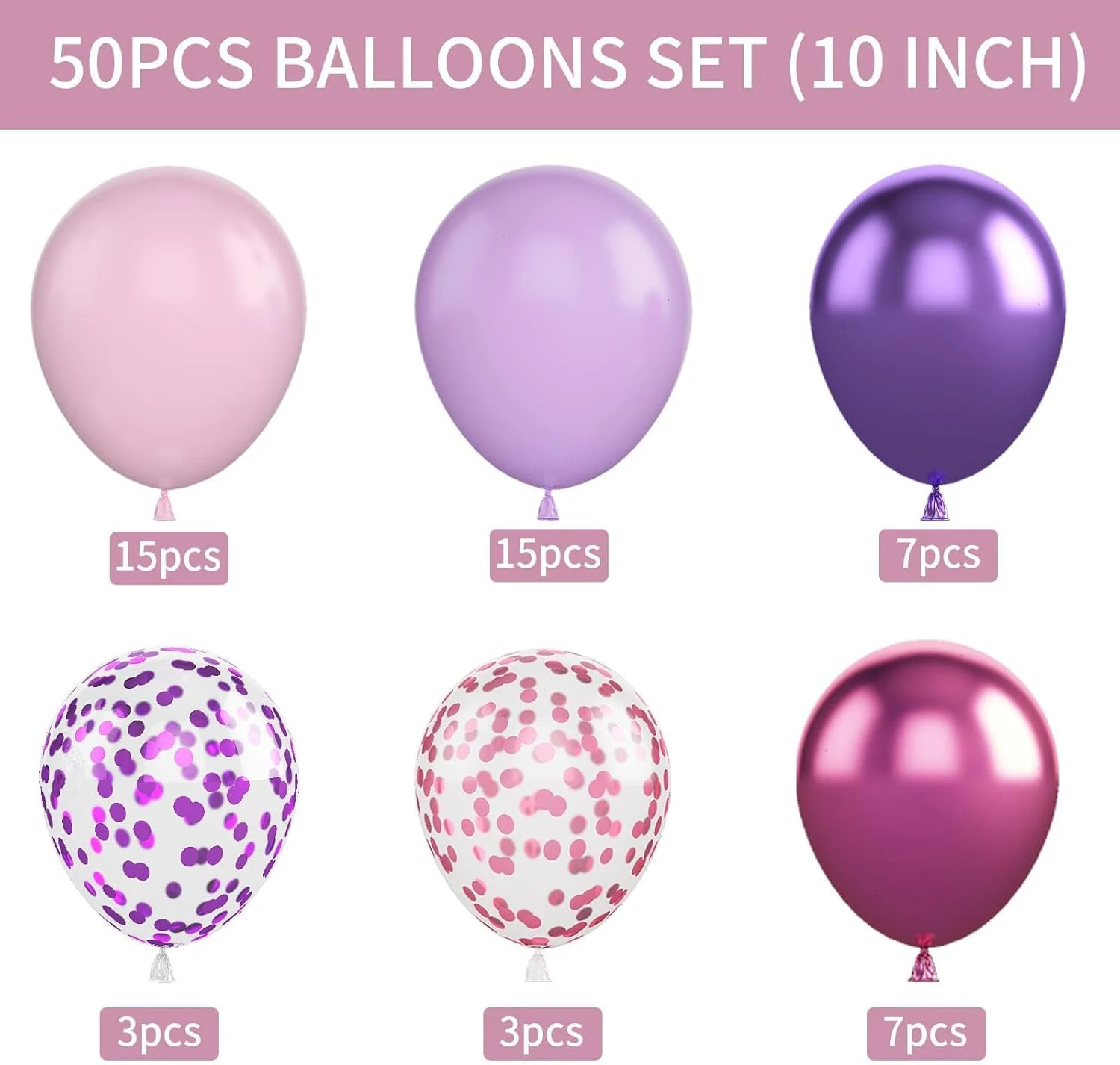 

50 шт. Розовые и фиолетовые воздушные шары 10 дюймов