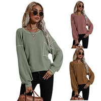 womens spring summer pullover simple top round neck pocket t shirt loose long sleeve sweater sweatshirts