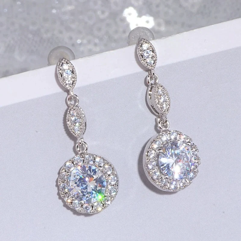 

New Exquisite Women's Dangle Earrings Wedding Party Shiny Ear Accessories with Brilliant Cubic Zirconia Crystal New Jewelry