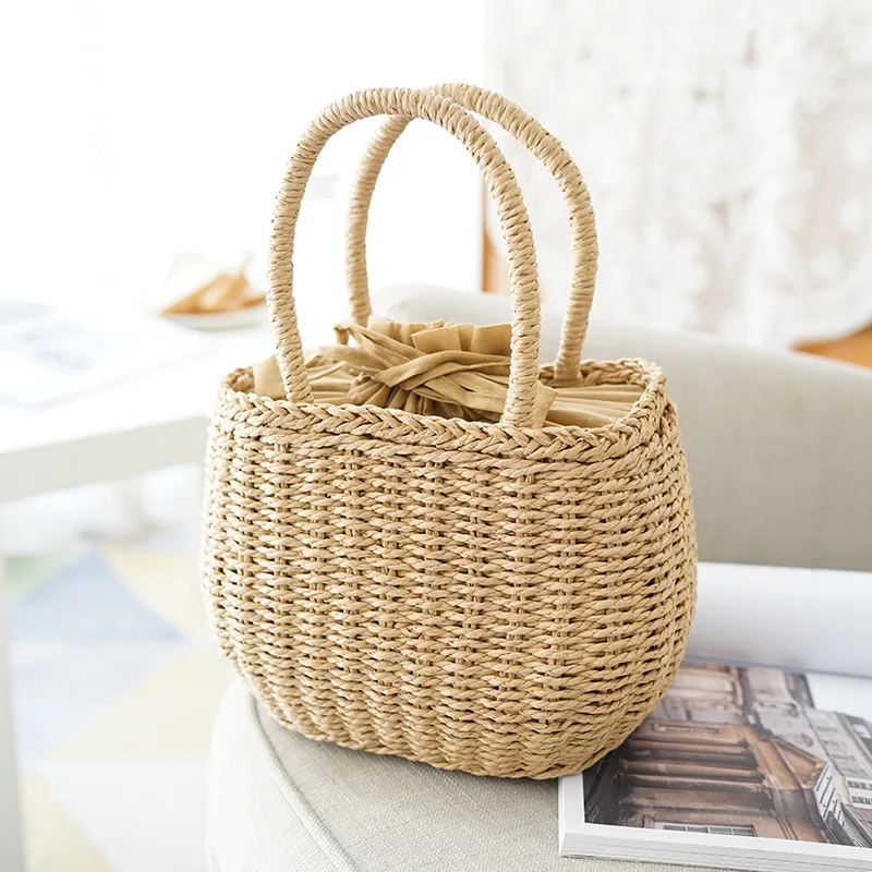 

Straw bag portable simple solid color woven female holiday beach bag rattan