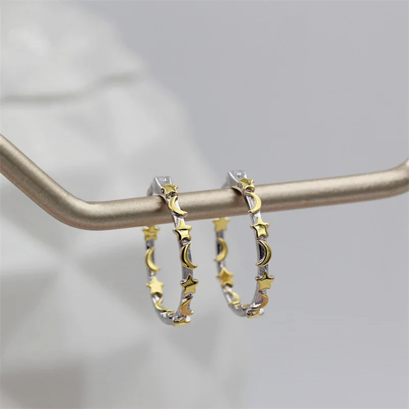

Sweet Romantic Style Embellished With Stars And Moon Earrings Simple Personality Design Women Metal Earrings Party Gift Jewelry