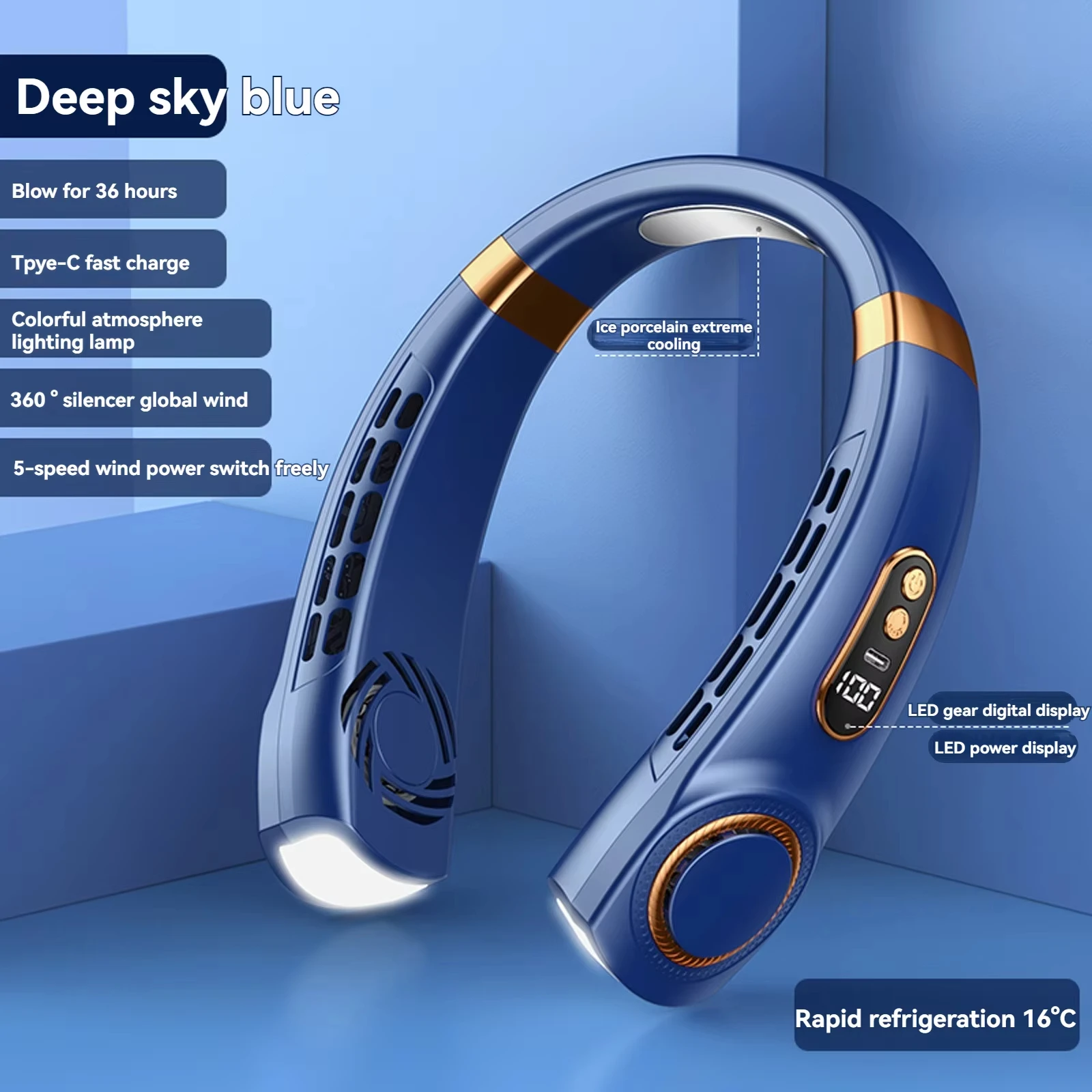 

2025 Подвесной шейный вентилятор Портативный безлопастной шейный вентилятор Воздухоохладитель Цифровой дисплей Перезаряжаемый кондиционер Шейный вентилятор