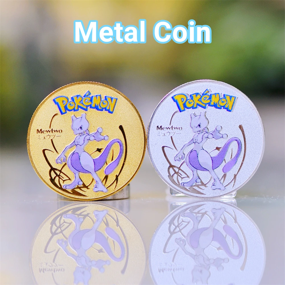 

Pokemon Coine Metal Pokémon Coins Anime Commemorative Silver Coin Mewtwo Vmax Pikachu Charizard Gold Iron Cards Games Kids Toys