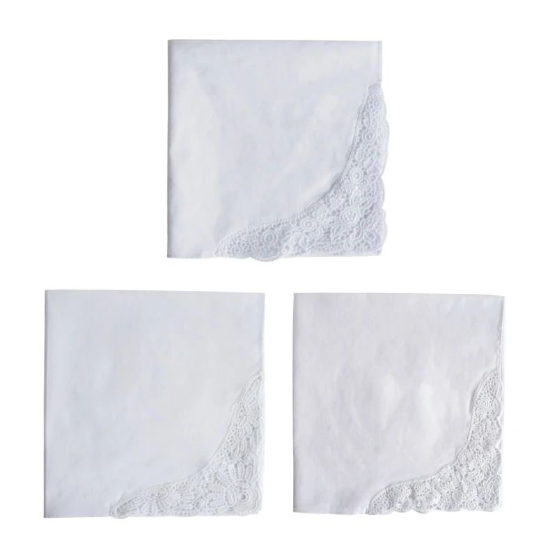 

F42F Lace Edges Hankies Flower Lace Cotton Handkerchiefs Great for Bouquets