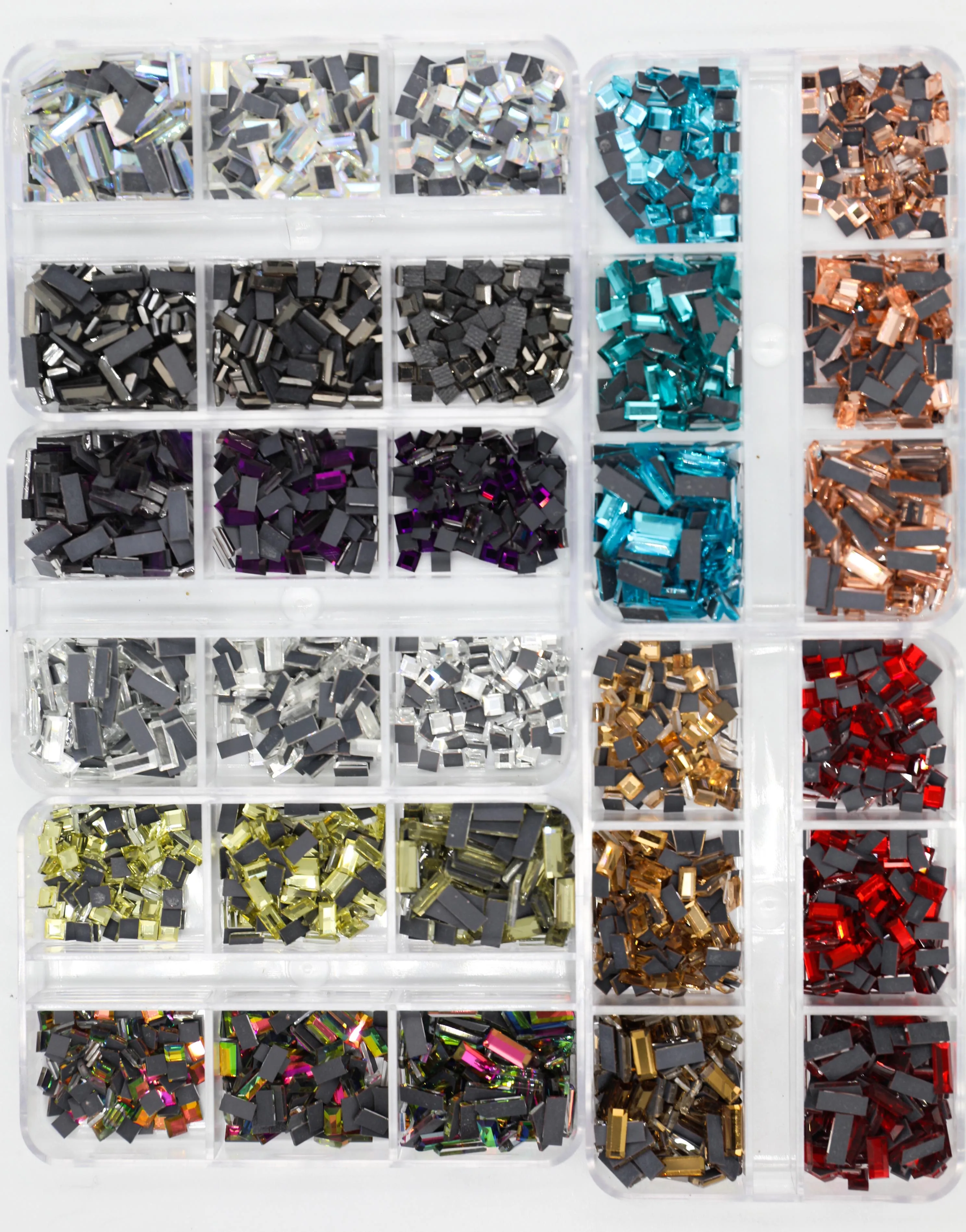 

6Grid Mix Sizes 1000pcs Glass DMC Hot fix Rhinestone Stone Clear Luxurious Flatback 3D glitter Nail Art Rhinestones Decorations