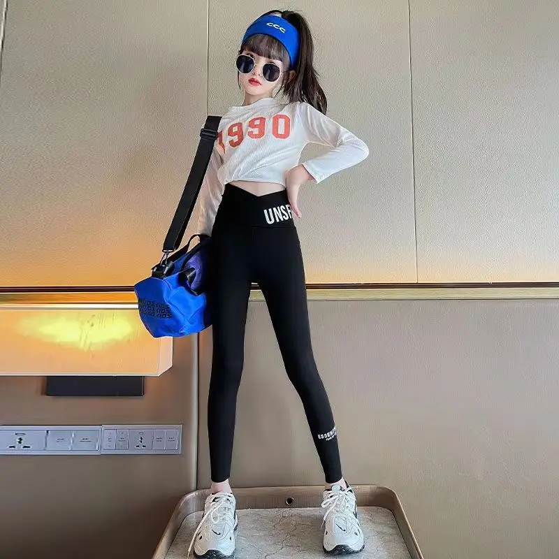 

Spring and Autumn Girls' Casual Tight Shark Pants 2023 New Fashion Stretch Leggings 4-14Y Girls' Bodybuilding Dance Pants