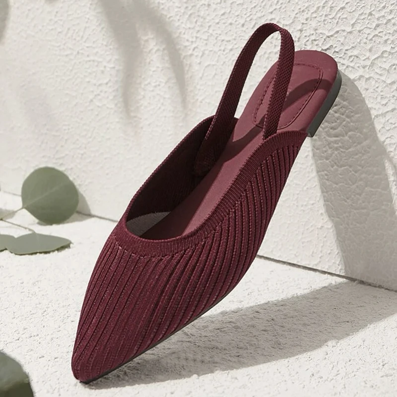 

Summer Flats Casual Mules Pointed Toe Women's Shoes Elastic Strap Loafers Comfortable Soft Knitted Slippers and Sandals Zapatos