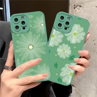 ins beautiful flower silicone soft phone case for iphone 12 11 13 pro max cover green background for iphone xr x xs 7 8 plus se2