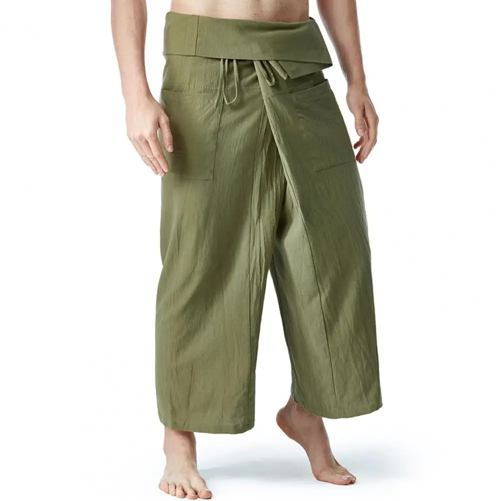 

Thai Fisherman Pants Summer men Harem Pants Wide Legs Pockets Menswear Flax Casual Loose Men Martial Arts Trousers Daily Life