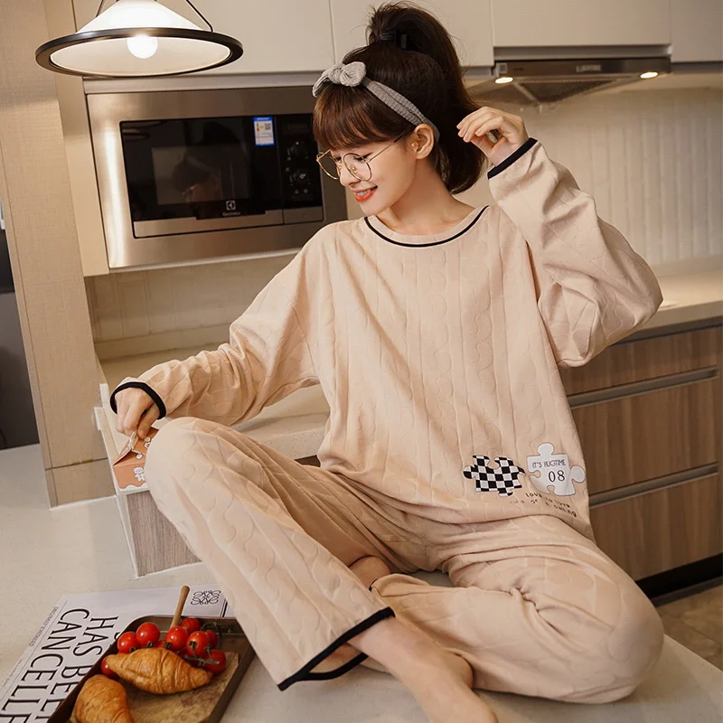 Pajamas Set Sweet Cartoon Sleepwear For Women Elastic Pyjama Women's 2022 Fashion Cotton Soft Homewear Clothes Big Size
