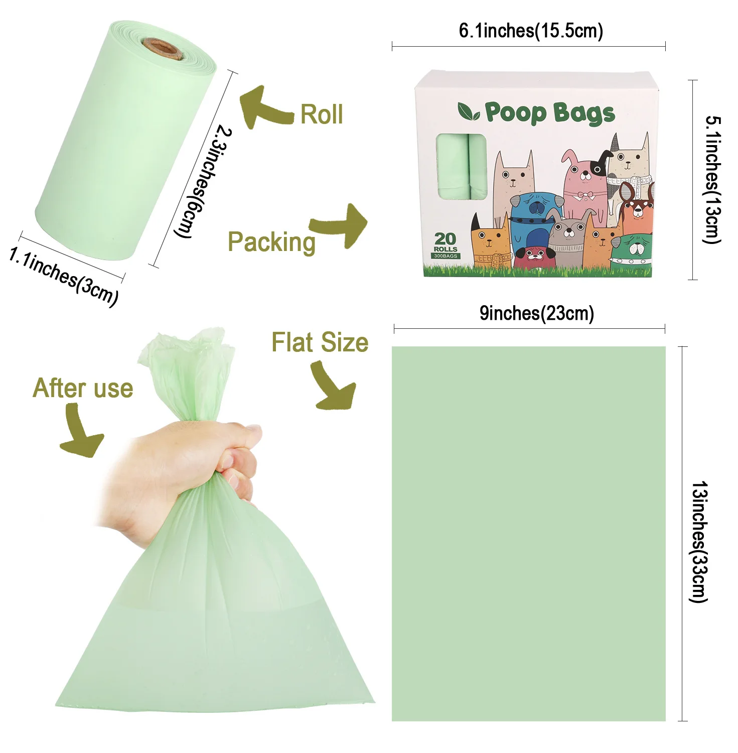 Dog Cat Pet Poop Waste Bag 100% Biodegradable Corn Starch PLA Compostable Extra Thick Strong Leak Poof Eco-friendly 360pcs Bags images - 6