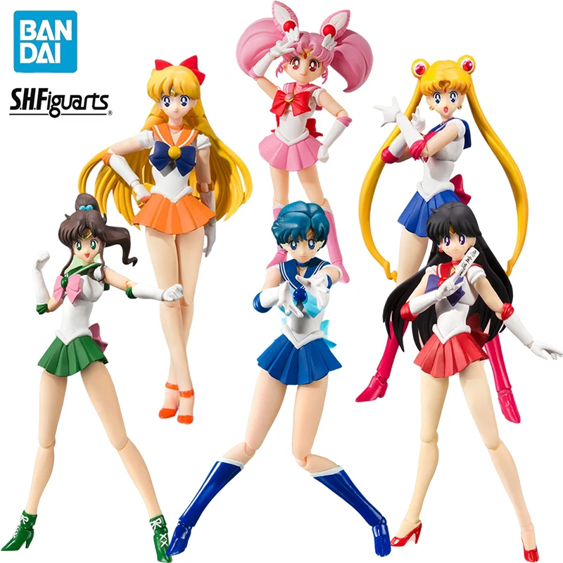 

BANDAI S.H.Figuarts Sailor Moon Tsukino Usagi Chibiusa Aino Minako Animation Color Edition PVC Anime Action Figures Model Toy