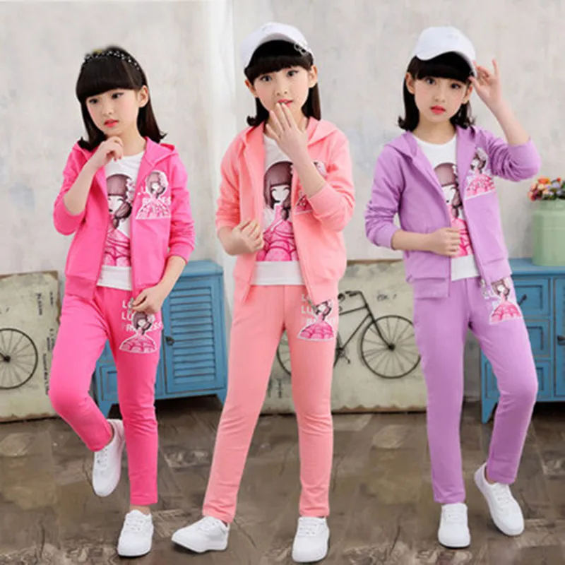 

2022Girl Fashion Outfit 3Pcs Set Spring Autumn Toddler Girls Hooded Coat+T-shirt+Pants Students Tracksuit Boutique Girls Clothes