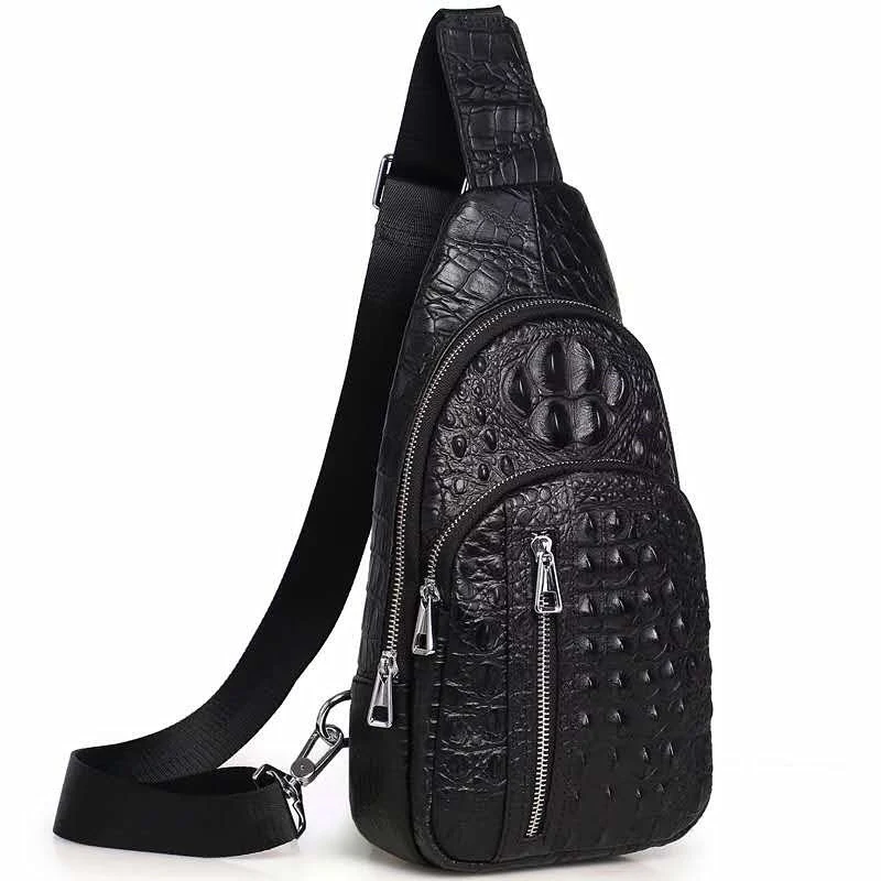 

AETOO New crocodile pattern men's chest Bao top layer cowhide single shoulder bag soft leather crossbody bag Korean version of