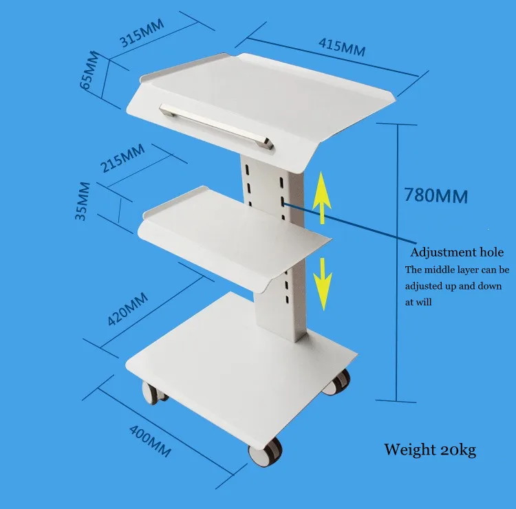 2022 Мобильная тележка для стоматологических клиник с трехслойным лотком и в