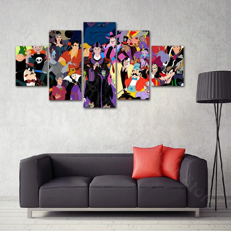 

5Pcs Disney Anime Villain Canvas Painting Pictures Hd Printing Home Decoration Living Room Printed Painting Wall Art Posters