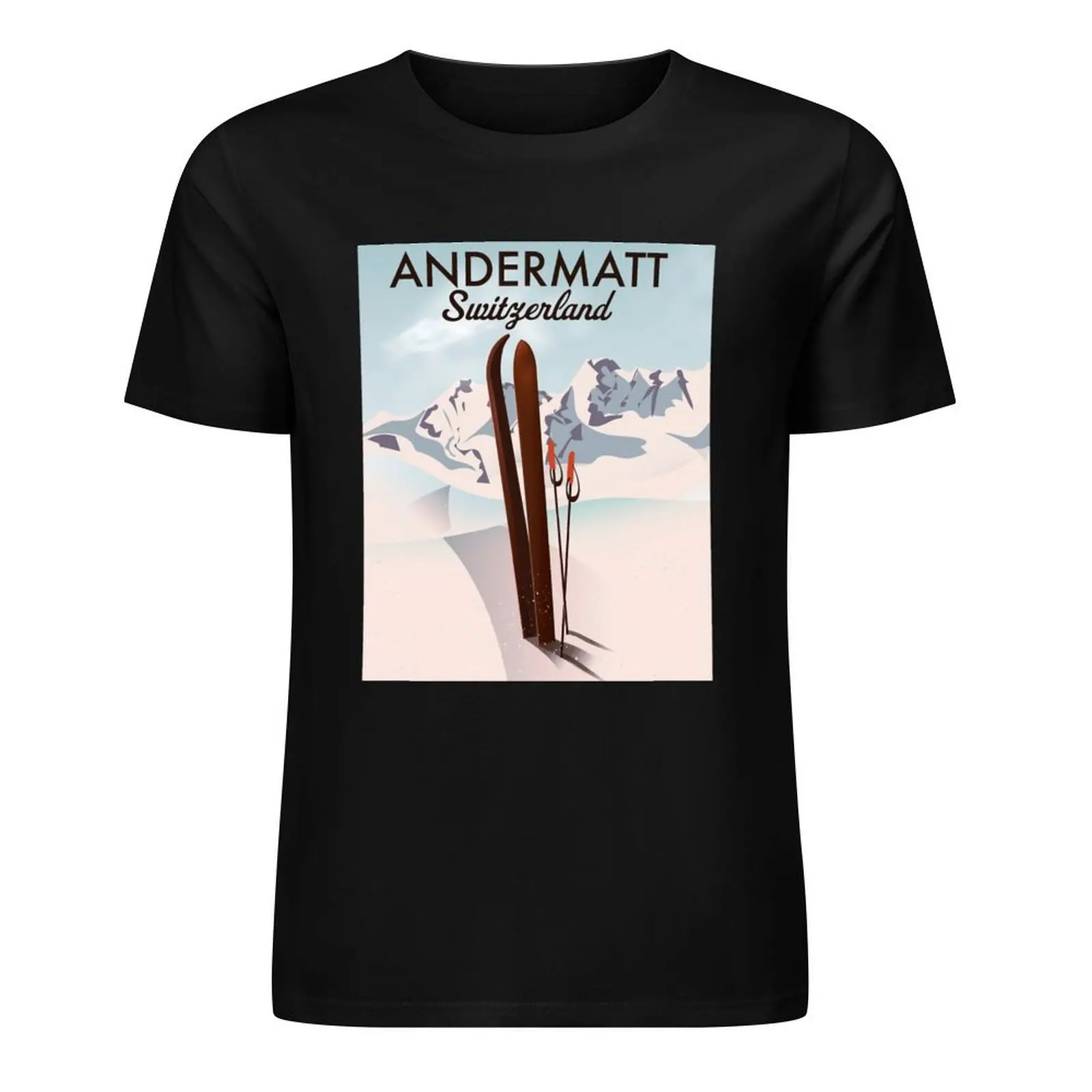 Andermatt Швейцария лыжный постер футболка по индивидуальному заказу синяя архівная