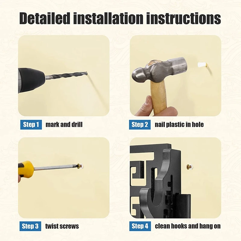 Hollow-Carved Sword Wall Mount Hook Katana Holder Display Hanger For Tanto Samurai Sword,Rapier Lightsaber,Cosplay Stand