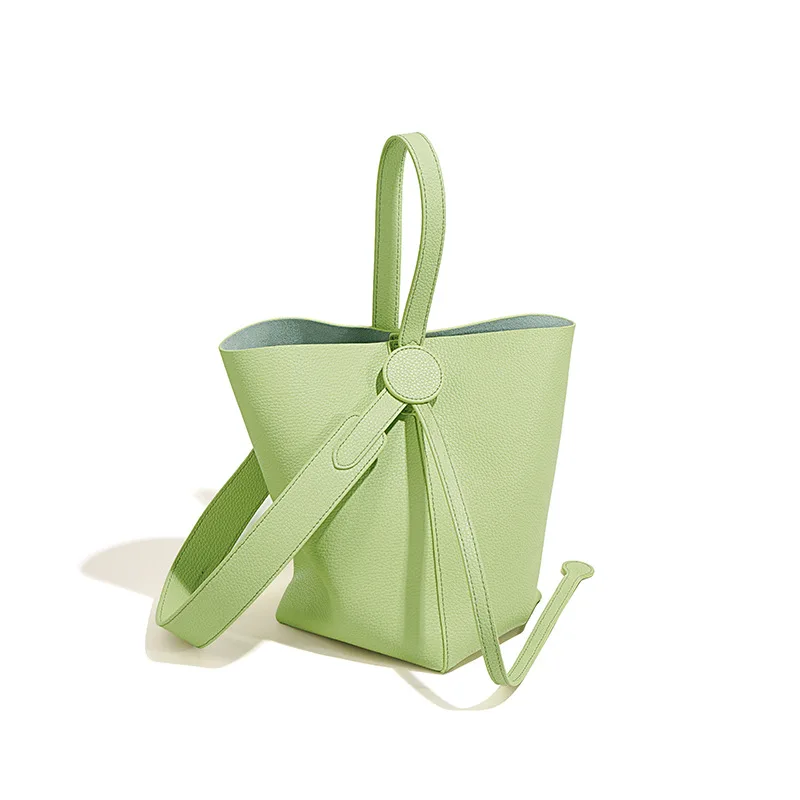 

100% Genuine Leather Handbags Shoulder Two Strap Bags Top Quality Luxury Designer Women's Bucket Totes Bags Soft Real Leather