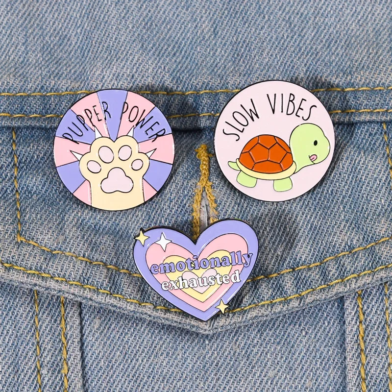 

Pupper Power Pins Love Round Cat Paw Turtle Pins Slow Vibes Pins Accessories Backpack Brooch Enamel Lapel Pins Badge Wholesale