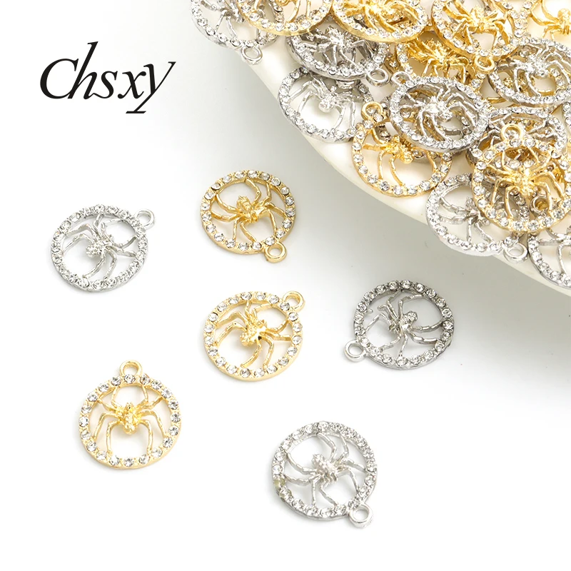 

10pcs 17*20mm Spider Crystal Charms Silver/Gold Color Insects Gothic Alloy Pendants For Making DIY Handmade Necklace Accessories