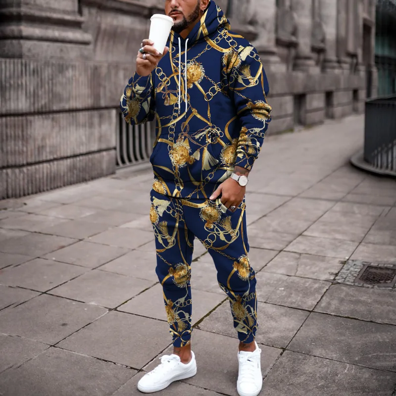 

Vintage Men's Hoodie Suit Street Casual Pullover Loose Jogging Sportswear 3D Printing Spring And Autumn Sweatshirt