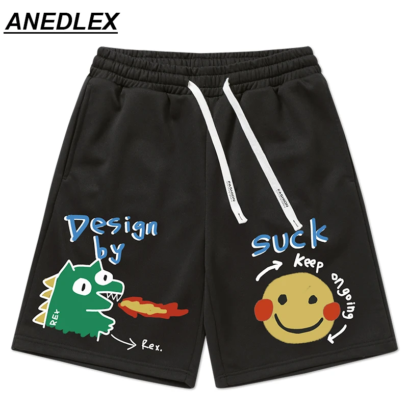 

Hip Hop Patchwork Shorts Streetwear Cartoon Fire Dragon Letter Shorts 2022 Summer Men Harajuku Cotton Jogger Shorts Track Short