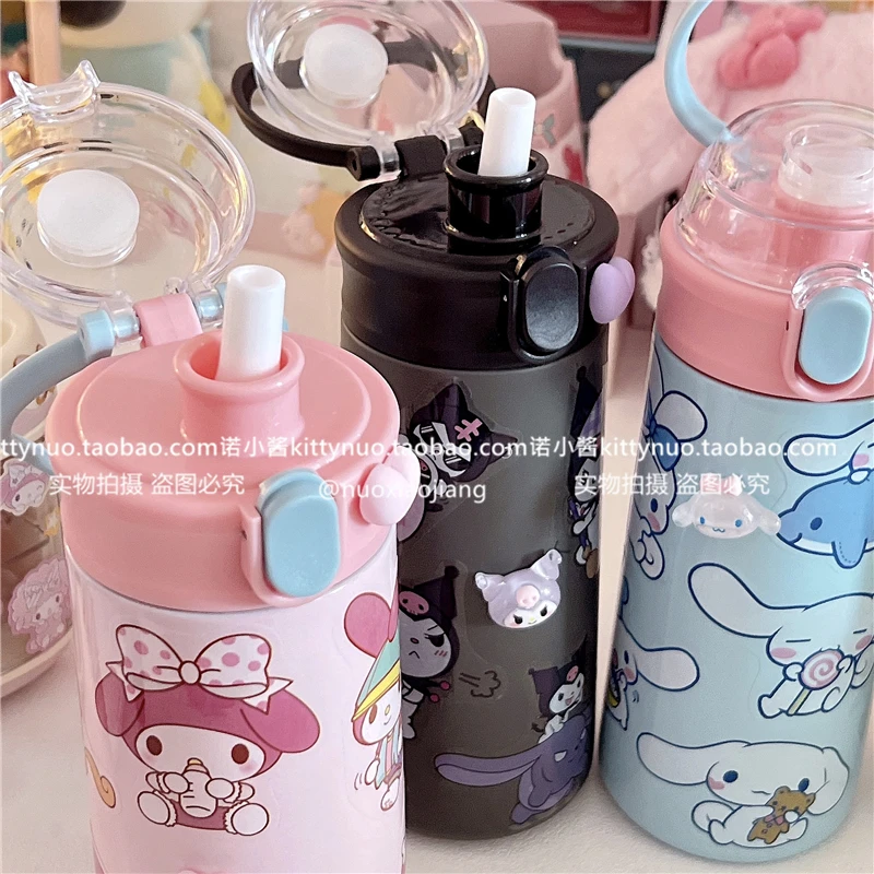 Розовый Sanrioed Kawaii мультяшный стикер соломенная бомба крышка термос чашка My Melody
