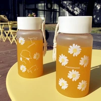 450ml plastic water bottles daisy transparent bottle bpa free outdoor sports water cup water mug student portable mug with rope