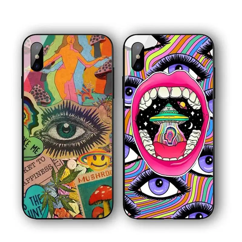 

Psychedelic Trippy Art Phone Case For Iphone 11 12 13 14 Pro Max 7 8 Plus X Xr Xs Max Se2020 Tempered Glass Cove