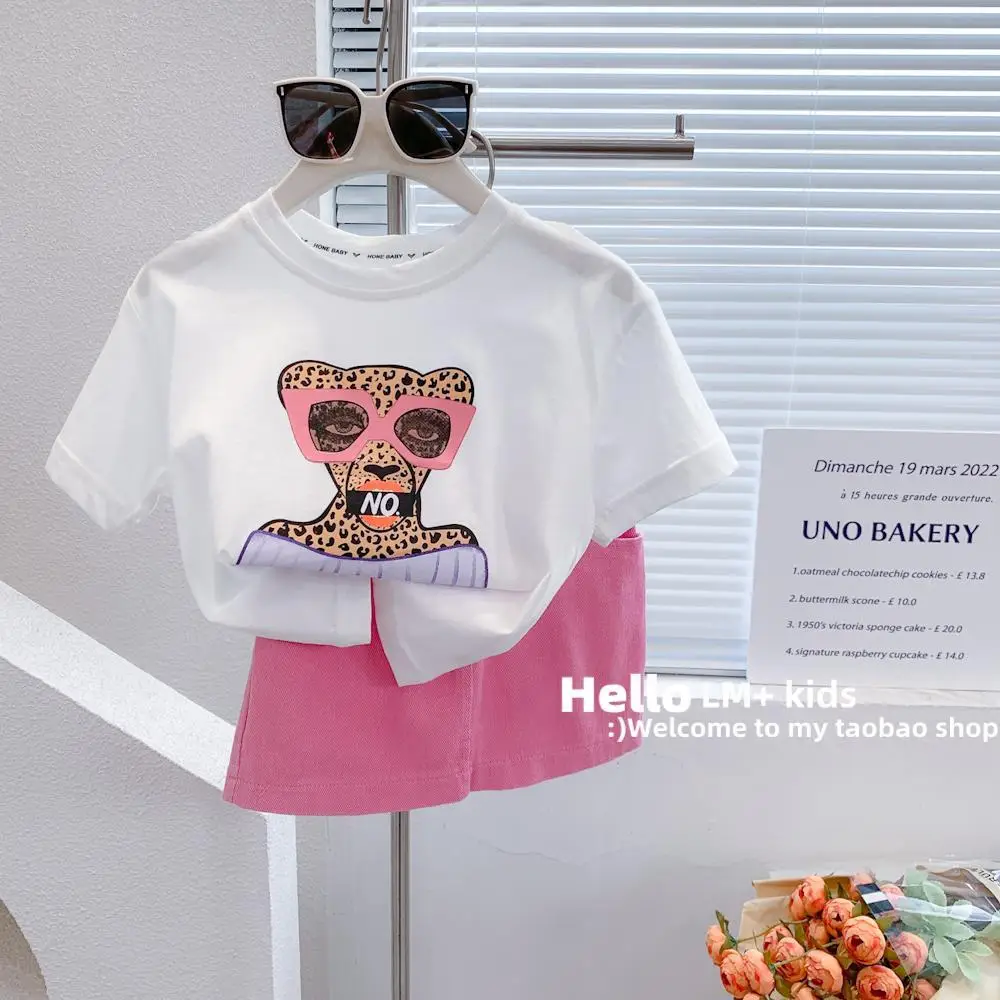 

Children's Clothing Set 2023 Summer New Line Girls Baby Korean Version Fashion Cartoon Short Sleeve T-shirt Half Skirt 2PCS
